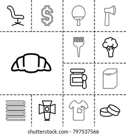 Nobody icons. set of 13 editable outline nobody icons such as cauliflower, baby food, tablet, office chair, croissant, soft box, towels, barber brush, washing machine