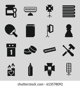 Nobody icons set. set of 16 nobody filled icons such as baby bottle, towels, baby food, washing machine, tablet, candle heart, soft box, reserved, chess pawn