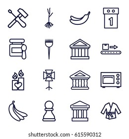 Nobody icons set. set of 16 nobody outline icons such as baby food, barber brush, Banana, sprout, luggage scan, candle heart, bank, soft box, microwave, banana, kimono