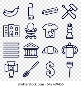 Nobody icons set. set of 16 nobody outline icons such as baby bottle, towels, barber brush, banana, toilet brush, dirty laundry, dollar, croissant, bank, hospital building