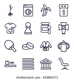 Nobody icons set. set of 16 nobody outline icons such as washing machine, baby bottle, towels, baby food, dirty laundry, tablet, office chair, sprout, banana, luggage scan