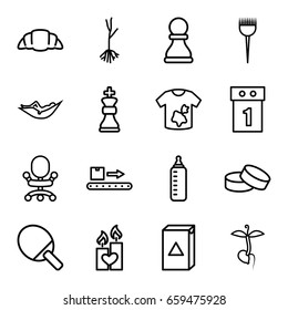 Nobody icons set. set of 16 nobody outline icons such as baby bottle, barber brush, woman in hammock, washing machine, dirty laundry, tablet, croissant, sprout, luggage scan