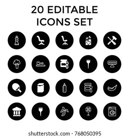 Nobody icons. set of 20 editable filled and outline nobody icons such as baby food, barber brush, office chair, bank, ping pong racket, candle heart, screwdriver, cauliflower