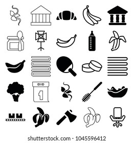 Nobody icons. set of 25 editable filled and outline nobody icons such as baby bottle, toilet brush, axe, ping pong racket, bank, towels, banana, tablet, banana, soft box
