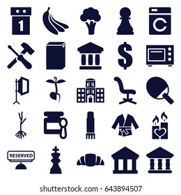 Nobody icons set. set of 25 nobody filled icons such as cauliflower, washing machine, baby food, office chair, dollar, croissant, sprout, candle heart, bank, hospital building