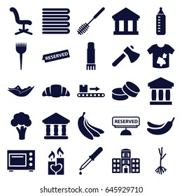 Nobody icons set. set of 25 nobody filled icons such as cauliflower, baby bottle, towels, barber brush, woman in hammock, banana, toilet brush, dirty laundry, tablet