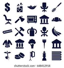 Nobody icons set. set of 25 nobody filled icons such as cauliflower, baby bottle, towels, barber brush, woman in hammock, toilet brush, tablet, office chair, dollar, axe