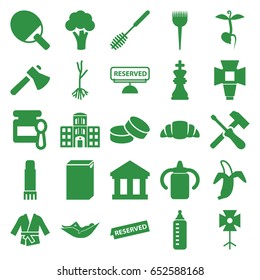 Nobody icons set. set of 25 nobody filled icons such as cauliflower, baby bottle, baby food, barber brush, woman in hammock, toilet brush, washing machine, tablet, axe