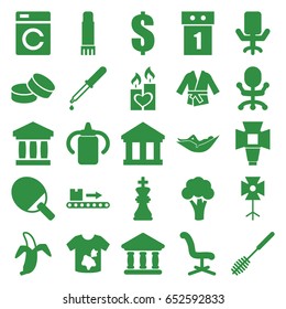 Nobody icons set. set of 25 nobody filled icons such as cauliflower, washing machine, baby bottle, woman in hammock, toilet brush, dirty laundry, tablet, office chair, dollar