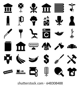Nobody icons set. set of 36 nobody filled icons such as cauliflower, washing machine, towels, baby food, barber brush, woman in hammock, banana, toilet brush, dirty laundry