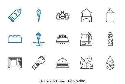 nobody icons set. Collection of nobody with water, paper bag, reception bell, flashlight, microwave, wine bottle, hood, street lamp, bricks. Editable and scalable nobody icons.