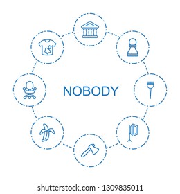 nobody icons. Trendy 8 nobody icons. Contain icons such as bank, axe, chess pawn, dirty laundry, soft box, banana, office chair, barber brush. nobody icon for web and mobile.