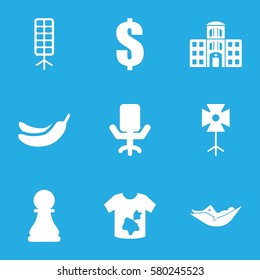 nobody vector icons. Set of 9 nobody filled icons such as woman in hammock, Banana, dirty laundry, dollar, hospital building, soft box, chess pawn