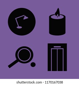 nobody vector icons set. with candle, desk table lamp, elevator and ping pong in set