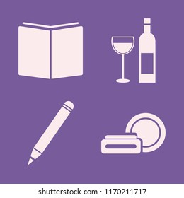 nobody vector icons set. with cosmetic cream, pencil, open book and bottle glass in set