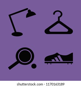 nobody vector icons set. with football shoe, ping pong, hanger and desk table lamp in set