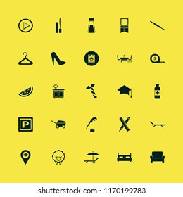 nobody vector icons set. with location restaurant, medicine bottle, hanger and rolling pin in set