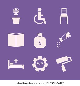 nobody vector icons set. with open book, disabled sign, gear sprout and money bag in set