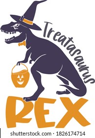 Nobody wants a trick from the Treatasurus rex. This cut file features a tyrannosaurus rex with the text treatasaurus rex.  svg