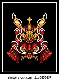 Nobunaga Warrior, Samurai Warrior Helmet T-Shirt Illustration Design Japanese Style. Samurai Deer Japanese Illustration Vector Isolated. Suitable for T-Shirt Design, Poster, Logo, and Wallpaper.