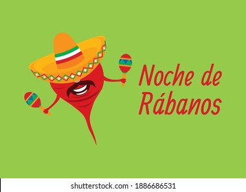 Noche de Rabanos vector. Night of the Radishes vector. Cheerful mexican radish cartoon character. Mexican holiday Night of the Radishes. Mexican feast with carved radish in Oaxaca. Important day