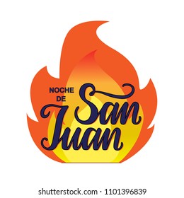 Noche de San Juan. Night of Saint John in Spanish language , magical evening to celebrate the summer solstice, festive poster. Traditional and popular festival in Spain. Vector.