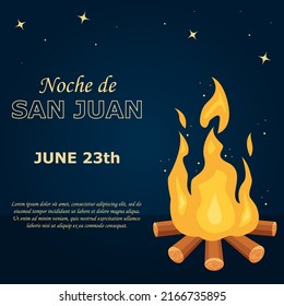 Noche De San Juan. Night Of Saint John In Spanish Language. St John's Eve Poster Template With Bonfire, Date And Place For Text.