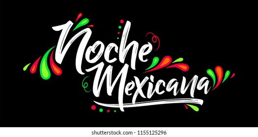 Noche mexicana, Mexican night spanish text, banner vector celebration