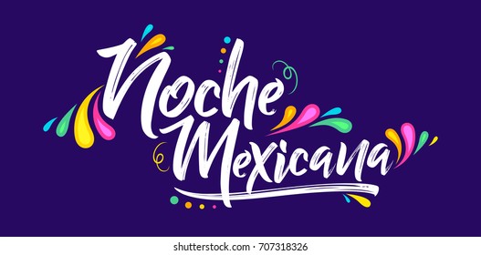 Noche Mexicana, Mexican Night Spanish Text, Banner Vector Celebration