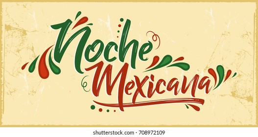 Noche mexicana, Mexican night spanish text, banner vector celebration