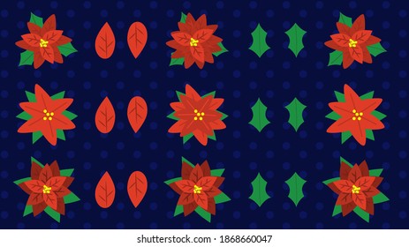 Nochebuena, mexican christmas flower. Pastora o poinsetia, vector illustration.