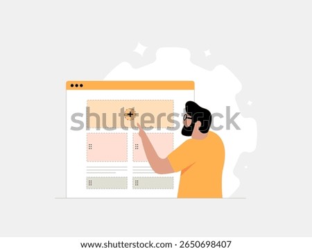 No-code development enables drag-and-drop builder tools for workflows. No-code development helps creators build apps, automate tasks and launch low-code websites easily. Vector illustration