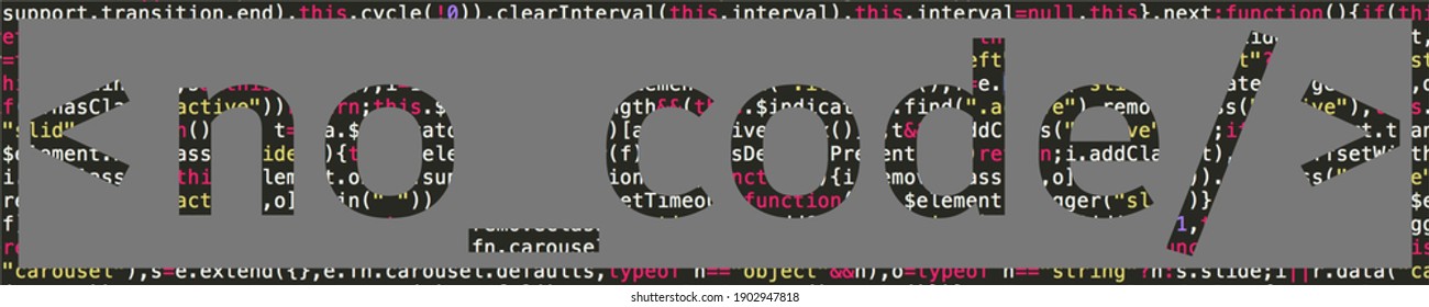 No-code is written on code backround, no code header, banner, logo, vector