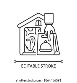 No-contact food delivery linear icon. Contactless, contact-free option. Social distancing rules. Thin line customizable illustration. Contour symbol. Vector isolated outline drawing. Editable stroke