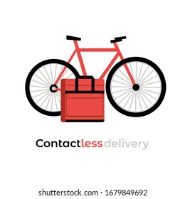 No-contact Food Delivery Riding Vector Icon. Contactless Delivery Service Online Takeout Orders Cartoon Illustration. Bicycle, Carry Box For Food Meal Medicine During Coronavirus Epidemic Quarantine