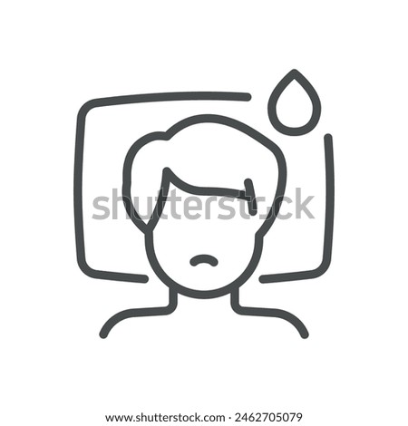 Nocturia Icon. Vector Illustration of Person in Bed with Urine Drop, Representing Frequent Nighttime Urination. Isolated Outline Medical Sign.