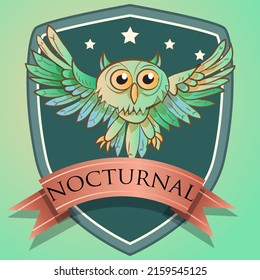 Nocturnal Badge and Owl Sign Vector Illustration