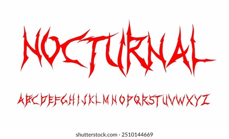 Nocturnal, Dark Lettering vector font type style Gothic bloody, spiky print designs Y2k tattoo font concept for apparel print design