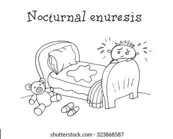 Nocturnal enuresis. Kids Health. Graphics sketch in vector.