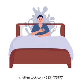 Nocturnal fears semi flat color vector character. Lying figure. Full body person on white. Nightmare and panic attack simple cartoon style illustration for web graphic design and animation