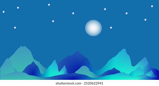 Paisaje nocturno con una luna majestuosa que proyecta su suave resplandor sobre una tranquila cordillera, evocando sentimientos de paz y maravilla. escena del cielo nocturno con una gran luna y estrellas sobre una montaña