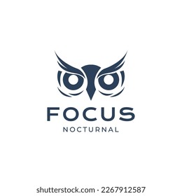 nocturnal owl head eyes focus hunt night modern logo design vector icon illustration
