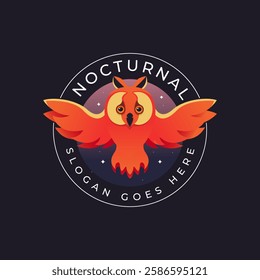 Nocturnal owl logo on dark background, long eared owl logo