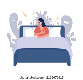 Nocturnal panic episode semi flat color vector character. Lying figure. Full body person on white. Nightmare fear simple cartoon style illustration for web graphic design and animation