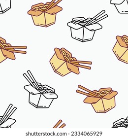 Noddle box doodle hand drawn Chinese food seamless pattern vector illustration