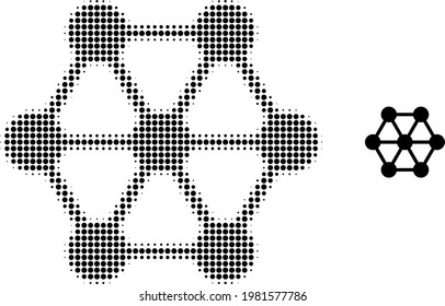 Node connections halftone dotted icon illustration. Halftone pattern contains circle points. Vector illustration of node connections icon on a white background.