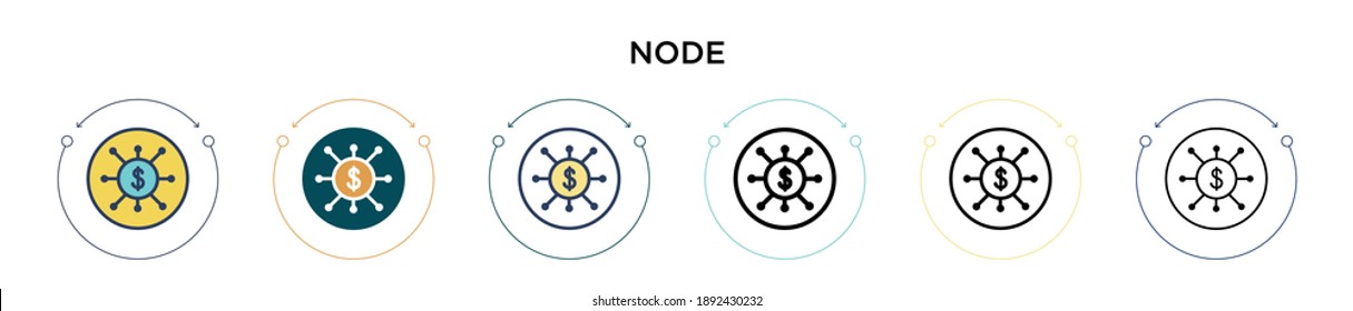 Node icon in filled, thin line, outline and stroke style. Vector illustration of two colored and black node vector icons designs can be used for mobile, ui, web