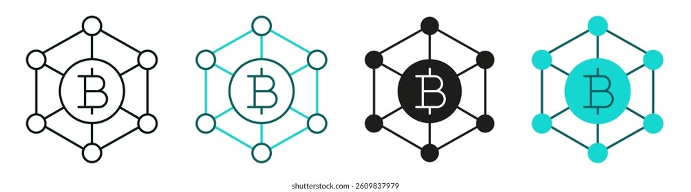 Node line icon set. Cryptocurrency, Blockchain, Technology, or digital money concept. Nodes crypto symbol on white background. Solid color or black logo for web or mobile app. Editable vector stroke. 