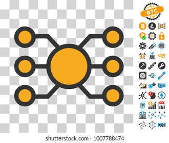 Node Links pictograph with bonus bitcoin mining and blockchain pictures. Vector illustration style is flat iconic symbols. Designed for crypto currency ui toolbars.