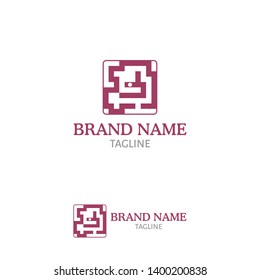 Node logo design, maze design concept, trapped node in a maze